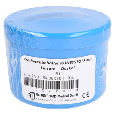 Prothesenbehälter blau Kunststoff mit Deckel