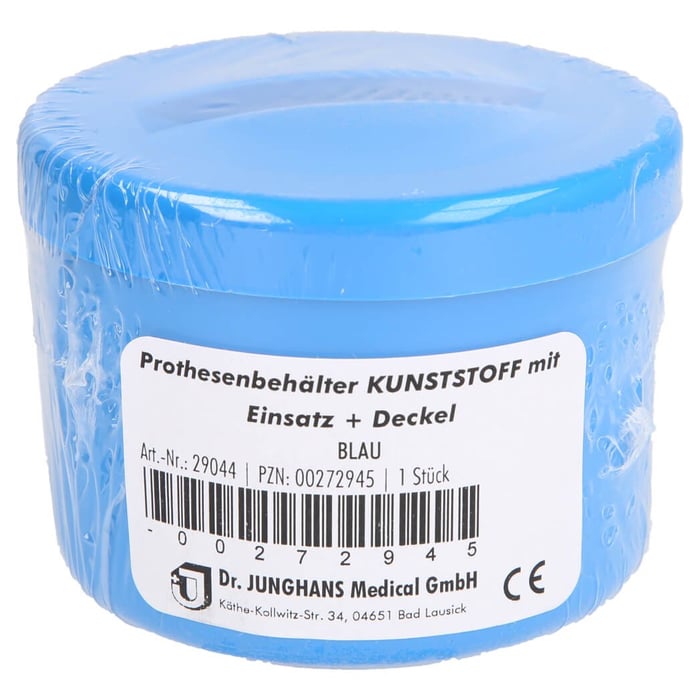 Prothesenbehälter blau Kunststoff mit Deckel