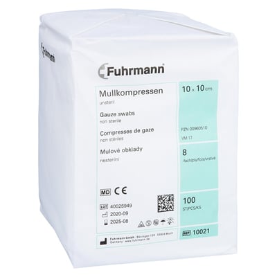Mullkompressen 10x10 cm unsteril 8-fach Fuhrmann