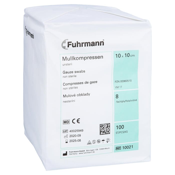 Mullkompressen 10x10cm unsteril 8-fach