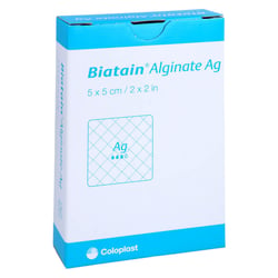 Biatain Alginate Ag Kompressen 5x5 cm mit Silber