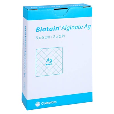Biatain Alginate Ag Kompressen 5x5 cm mit Silber Produktbild 1