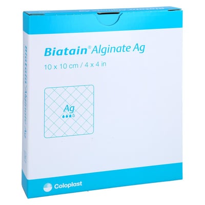 Biatain Alginate Ag Kompressen 10x10 cm mit Silber Produktbild 1