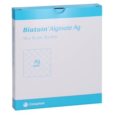 Biatain Alginate Ag Kompressen 15x15 cm mit Silber Produktbild 1
