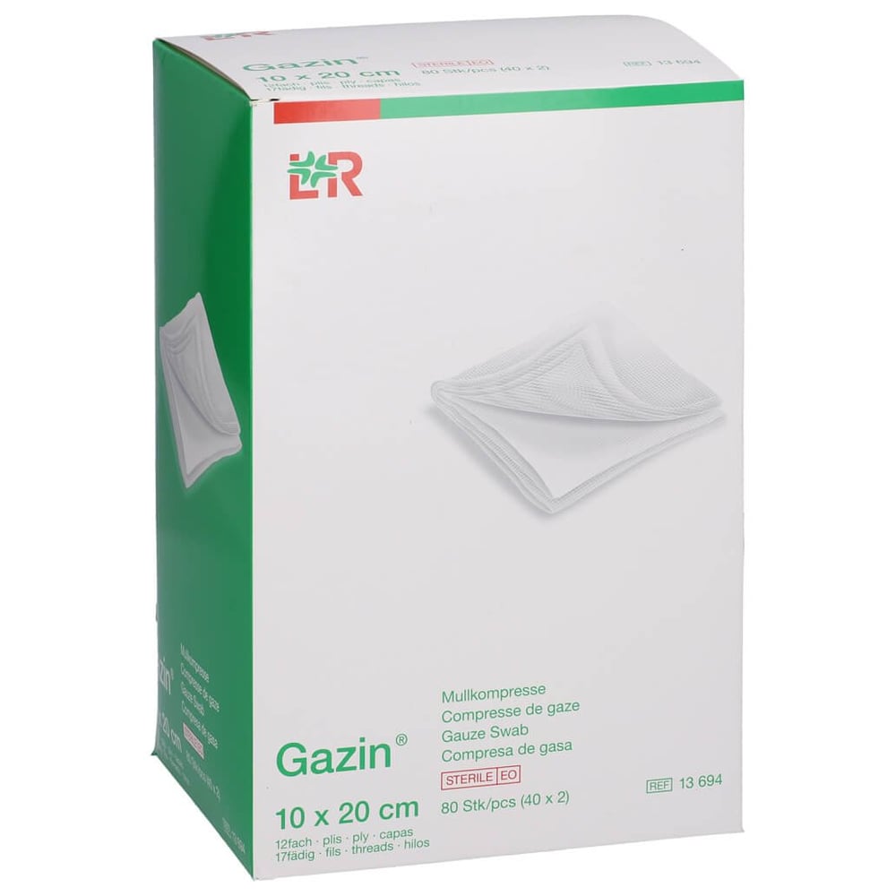 Gazin Mullkomp.10x20 cm steril 12fach