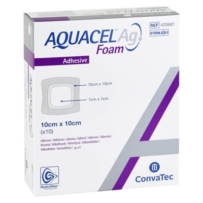 Aquacel Ag Foam adh siv 10x10 cm Verband ConvaTec