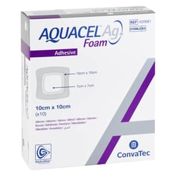 Aquacel Ag Foam adhäsiv 10x10 cm Verband ConvaTec