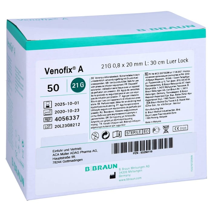 Venofix A Venenpunktionsb.21 G 0,8x19mm 30cm grün