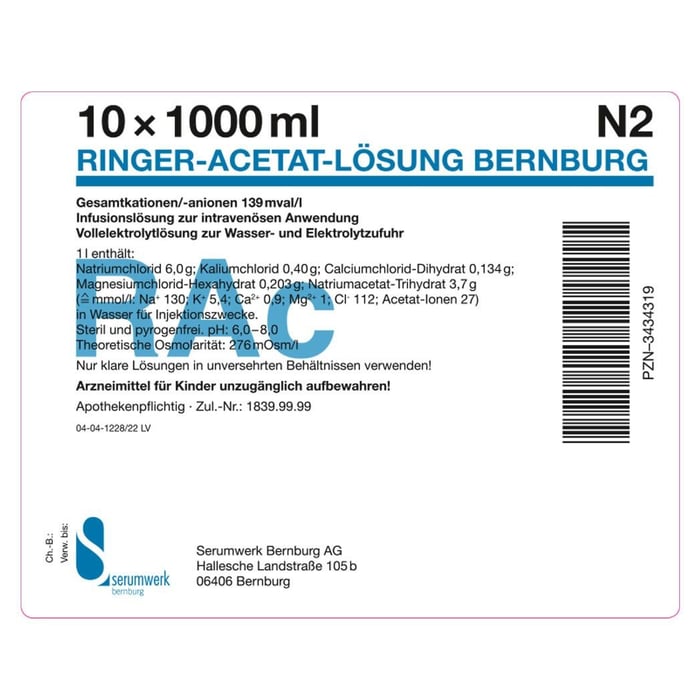 Ringer-Acetat-Lösung Bernburg PE-Fl.