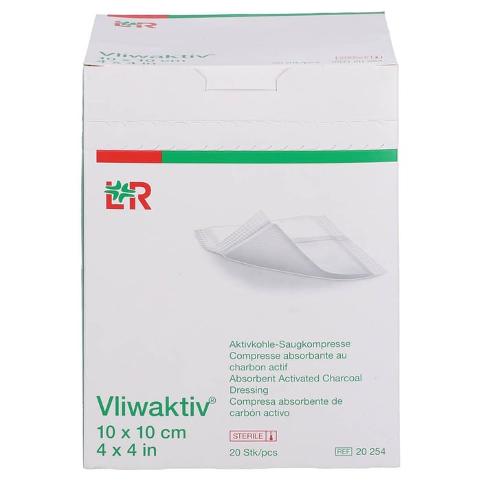 Vliwaktiv Aktivkohle-Saugkomp.steril 10x10 cm