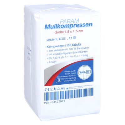Mullkompressen 7,5x7,5 cm unsteril 8fach Param