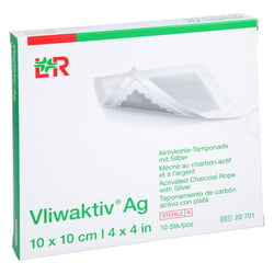 Vliwaktiv AG 10x10 cm Aktivkohle Tamponade.m. Silber