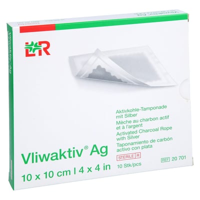 Vliwaktiv AG 10x10 cm Aktivkohle Tamponade.m. Silber Produktbild 1