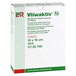 Vliwaktiv AG 10x10cm Aktivkohle Saugkompr.m.Silber