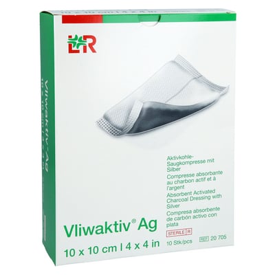 Vliwaktiv AG 10x10cm Aktivkohle Saugkompr.m.Silber