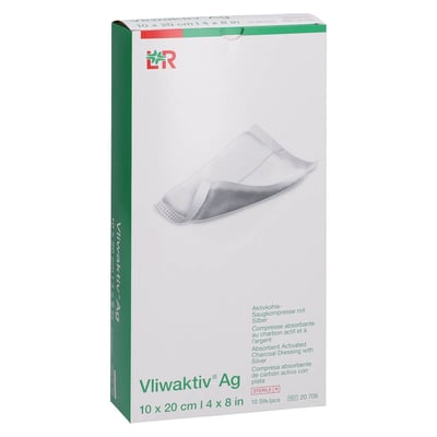 Vliwaktiv AG 10x20 cm Aktivkohle Saugkompresse m. Silber