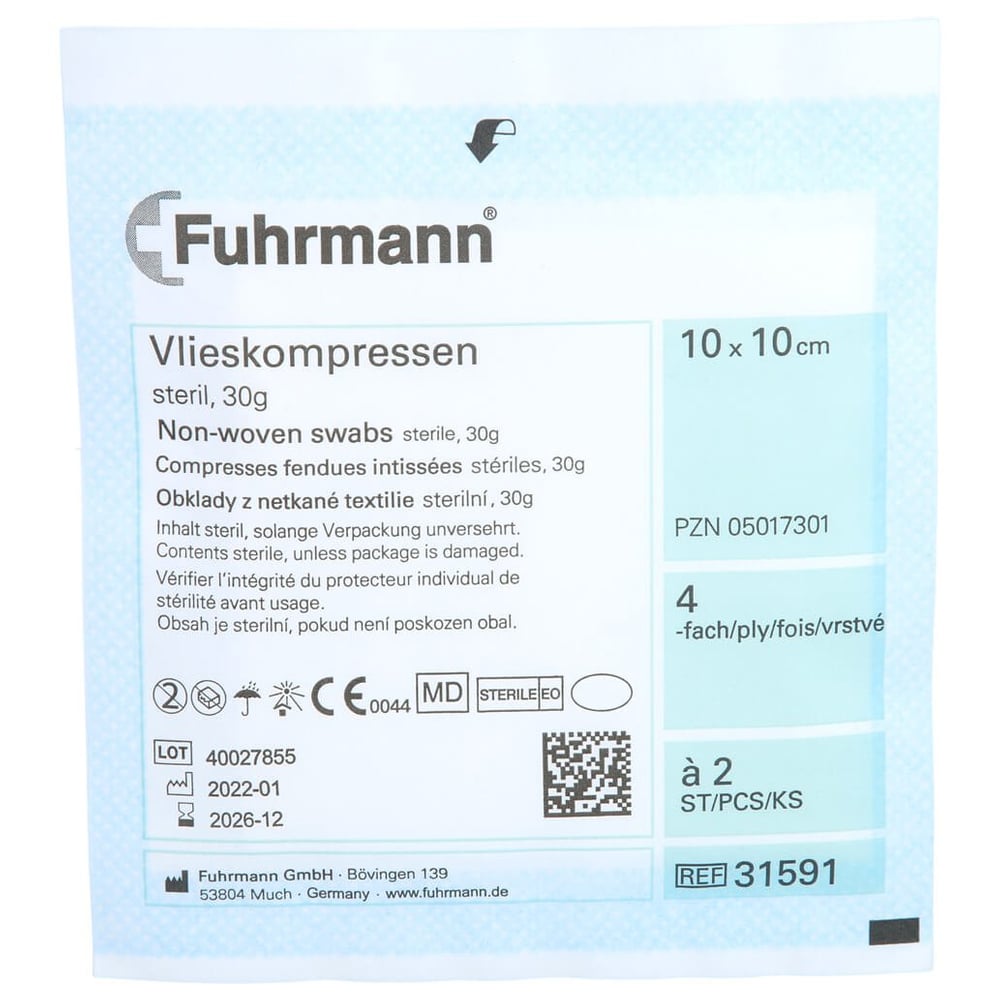 Vlieskompressen 10x10cm 4-fach a 2 Stück steril