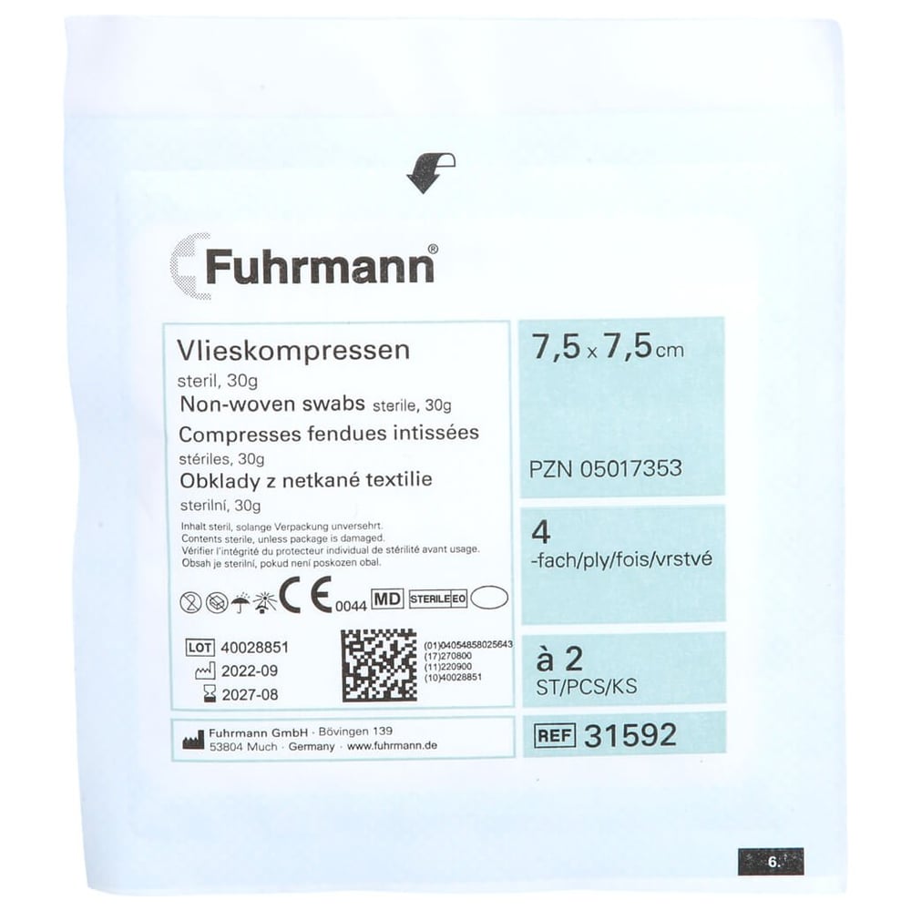 Vlieskompressen 7.5x7.5cm 4-fach a 2 Stück steril