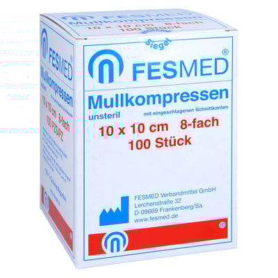 Mullkompressen Es 10x10 cm unsteril 8fach