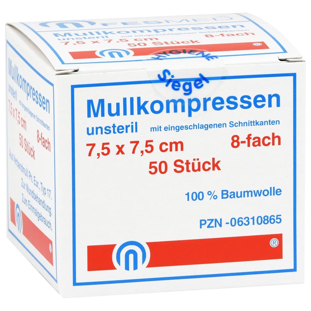 Mullkompressen Es 7,5x7,5 cm unsteril 8fach
