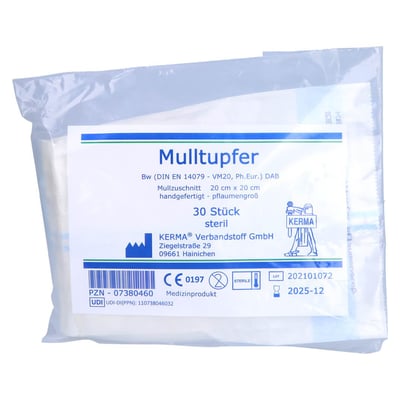 Mulltupfer 20x20 cm pflaumengroß steril
