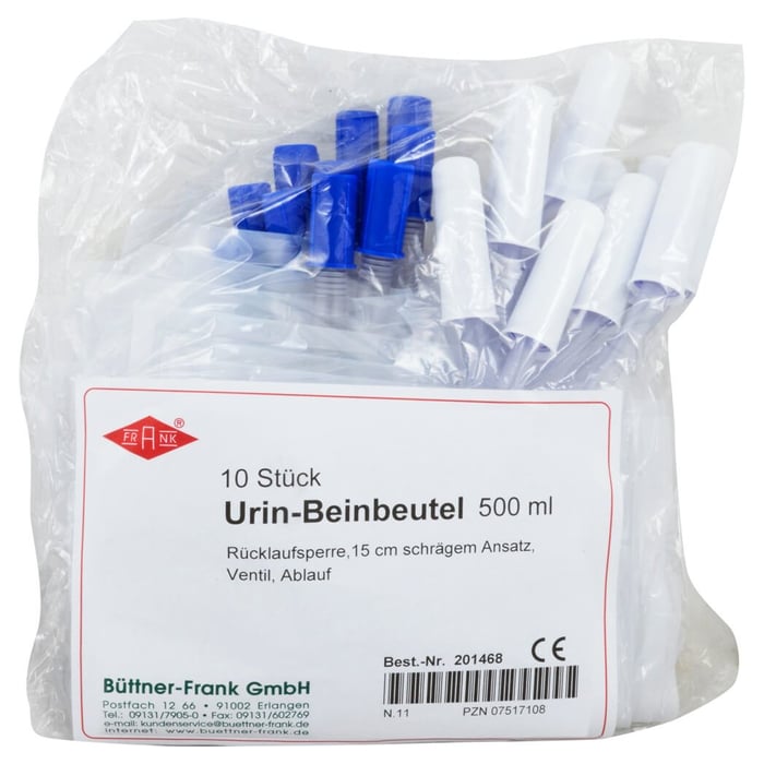Urin Beinbeutel 500 ml Rückl.Sp.m.Abl.schr g