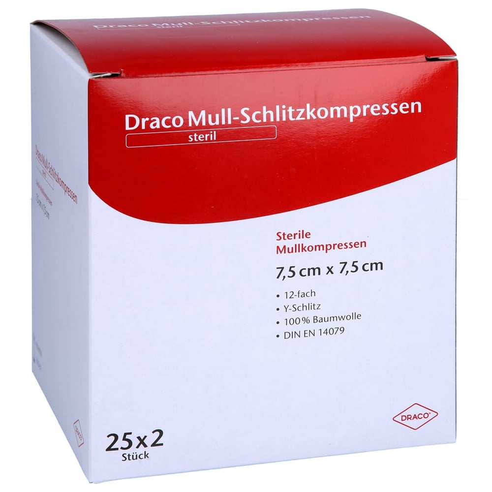Schlitzkompressen Mull 7,5x7,5 cm steril 12fach