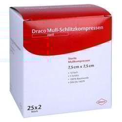 Schlitzkompressen Mull 7,5x7,5 cm steril 12fach