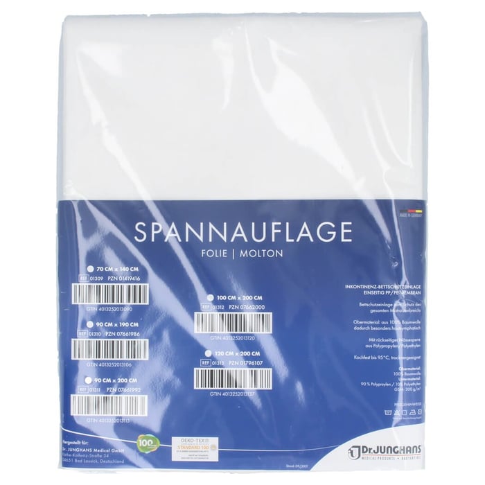 Molton Spannauflage 90x200cm Fol.eins.Molton besch