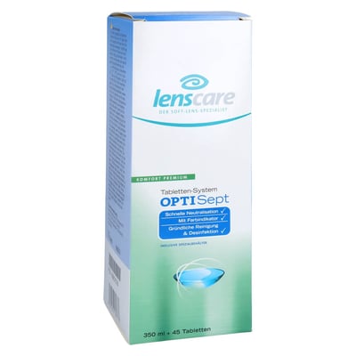 Lenscare Optisept 350 ml + 45 Tabletten + 1 Beh Produktbild 1