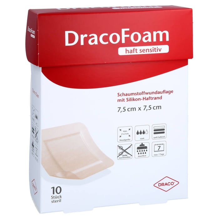Dracofoam Haft sensitiv Schaumst.Wund.7,5x7,5 cm