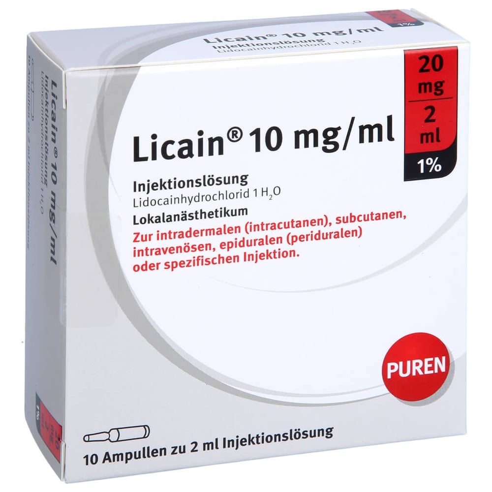 Licain 1% 10 mg/ml Inj.Lsg. 20mg/2ml Glasampullen