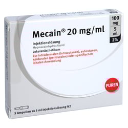 Mecain 2% 20mg/ml Inj.L.100mg/5ml Glasampullen