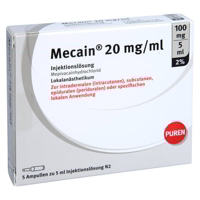 Mecain 2% 20mg/ml Inj.L.100mg/5ml Glasampullen