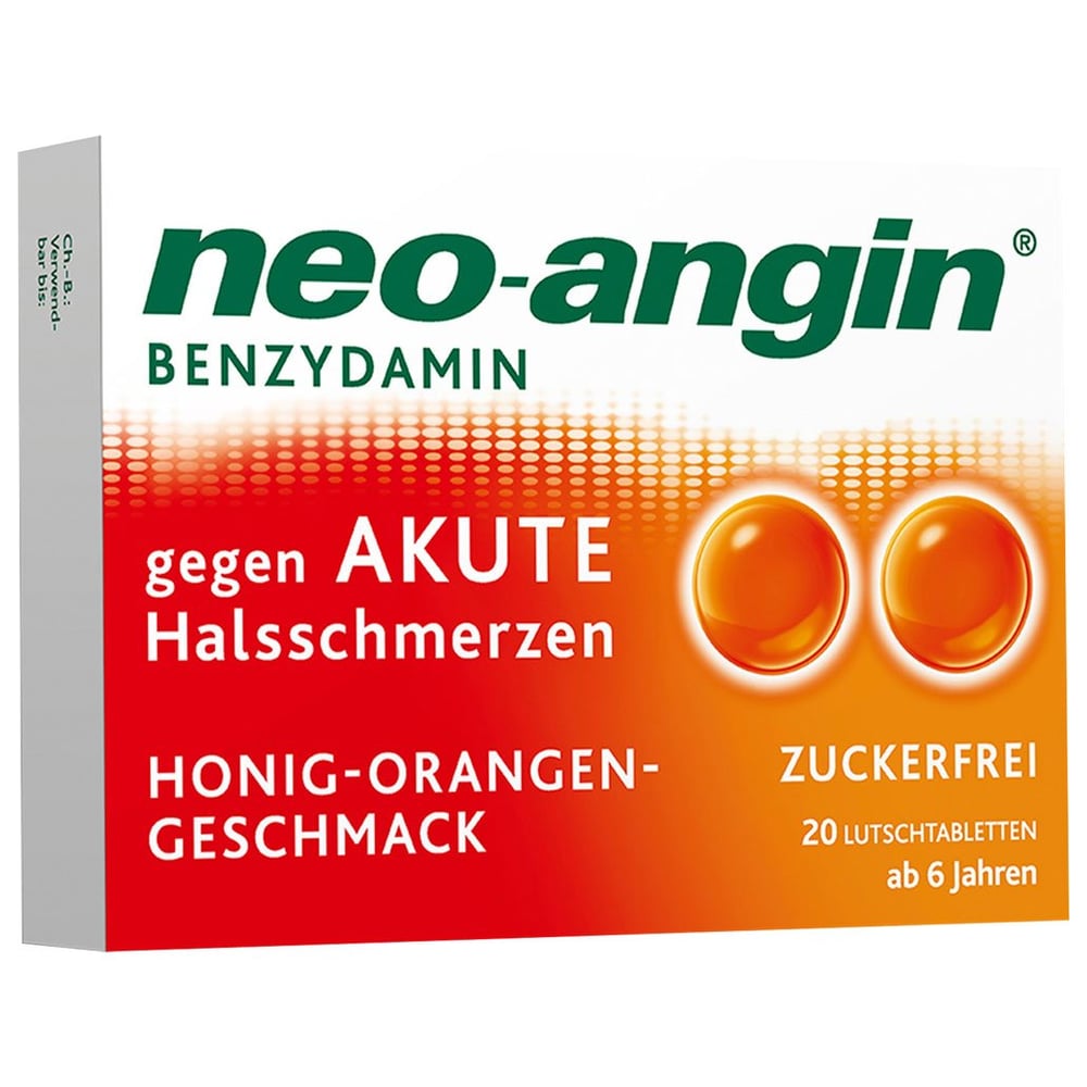 Neo-angin Benzydamin gegen akute Halsschmerzen Honig-Orangengeschmack 3 mg