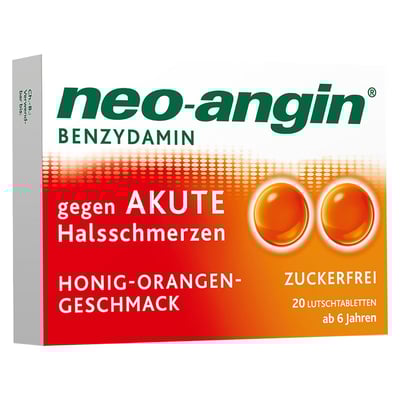 Neo-angin Benzydamin gegen akute Halsschmerzen Honig-Orangengeschmack 3 mg