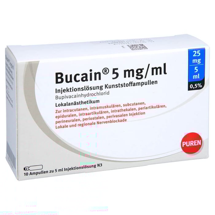 Bucain 0.5% 5mg/ml L. 25mg/5ml Luer-Lock Amp.