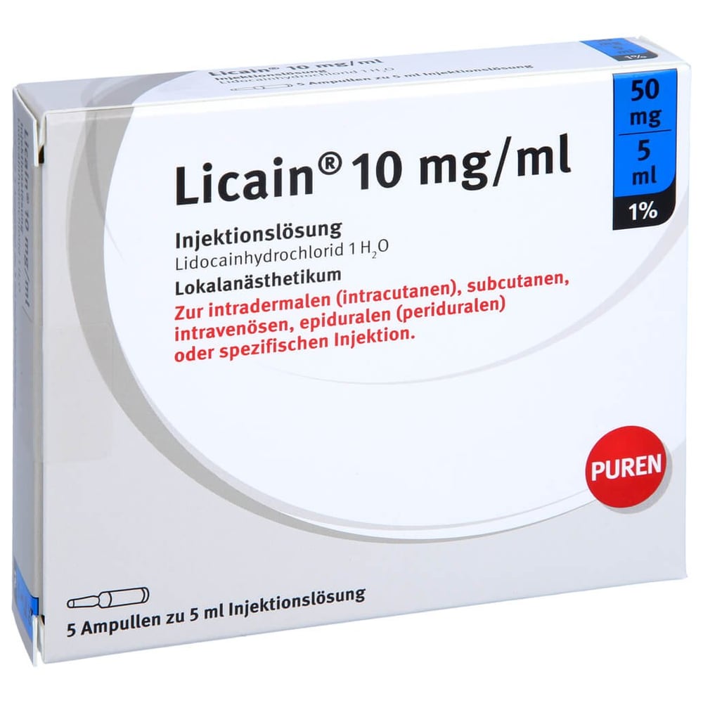 Licain 1% 10 mg/ml Inj.Lsg. 50mg/5ml Glasampullen