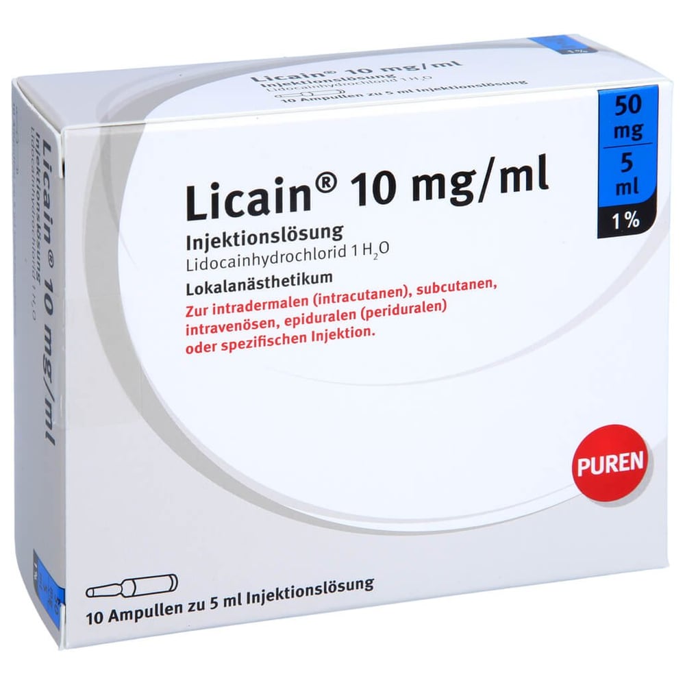 Licain 1% 10 mg/ml Inj.Lsg. 50mg/5ml Glasampullen