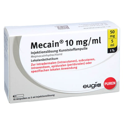 Mecain 1 % 10 mg/ml Injektion 50 mg/5 ml Luer-Lock Ampullen Produktbild 1