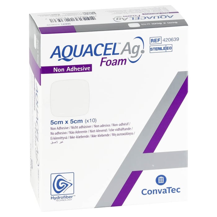Aquacel Ag Foam nicht adhäsiv 5x5 cm Verband