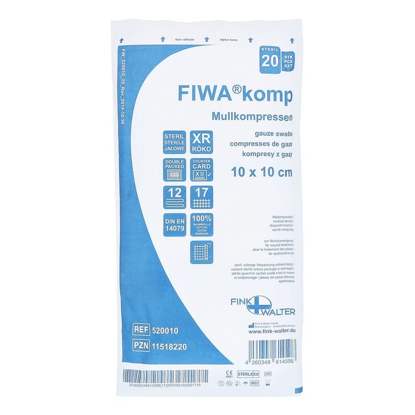 Fiwakomp Mullkomp.10x10 cm steril 12fach Rk