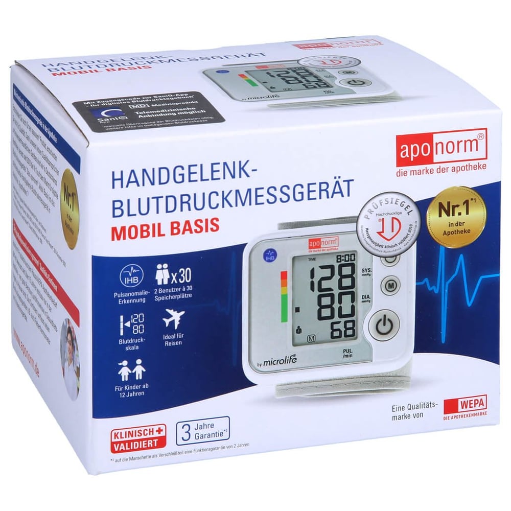 Aponorm Blutdruck Messgerät Mobil Basis Handgelenk