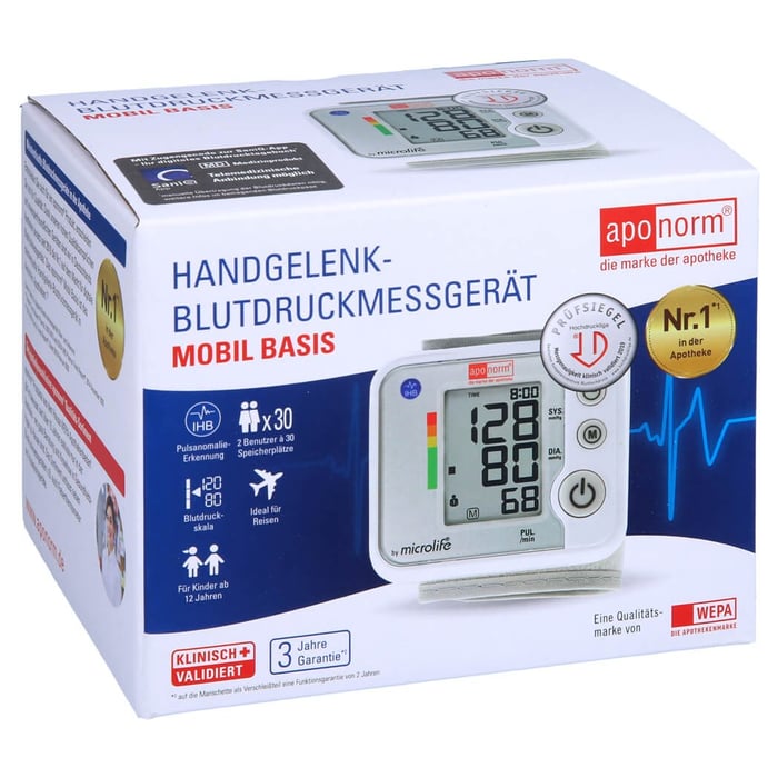 Aponorm Blutdruck Messgerät Mobil Basis Handgelenk