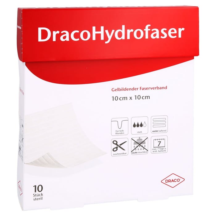 Dracohydrofaser 10x10 cm gelbildender Faserverband