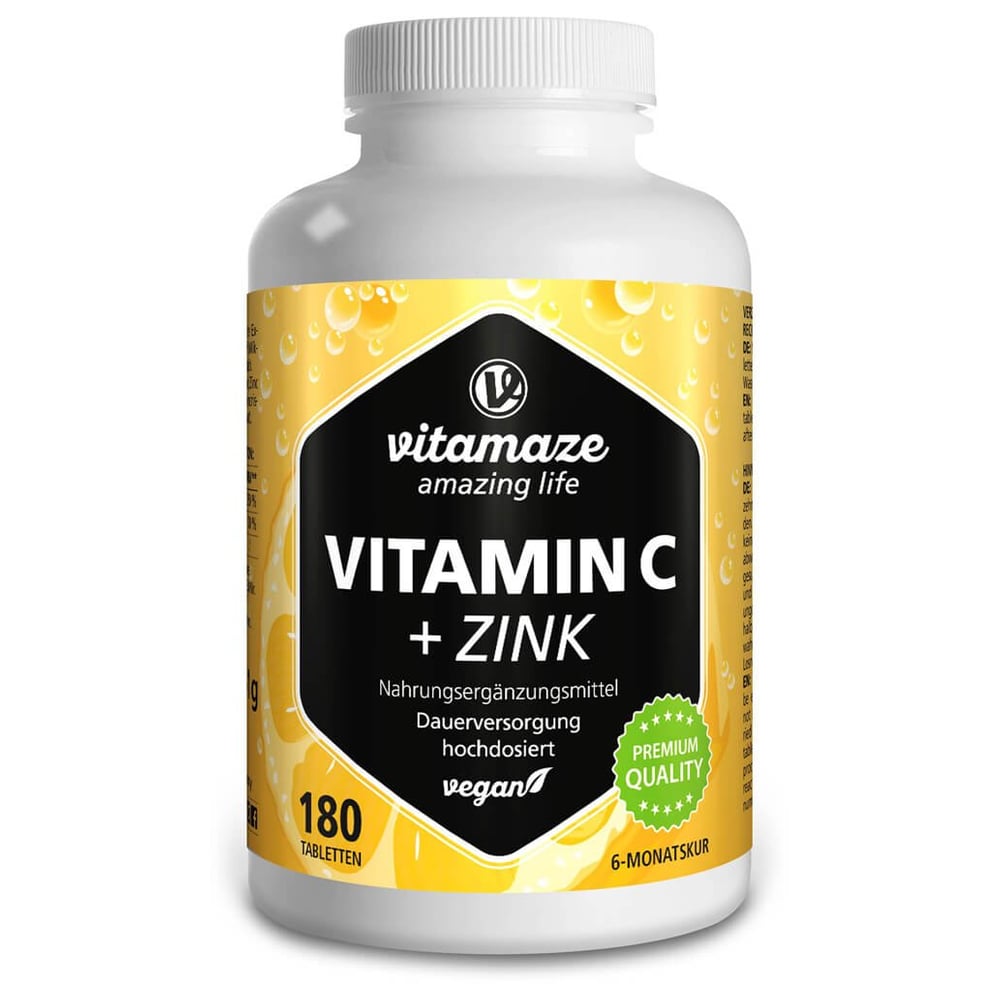 Vitamin C 1000 mg hochdosiert + Zink vegan
