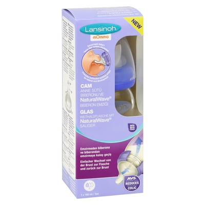 Lansinoh Glas Weithalsflasche 160 ml mit Sauger S Produktbild 1