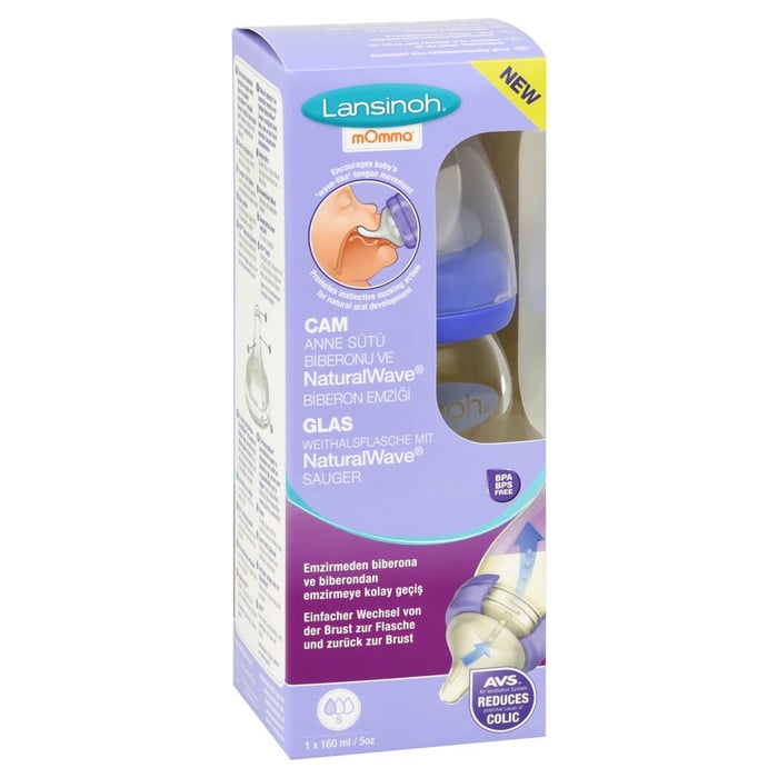 Lansinoh Glas Weithalsflasche 160ml mit Sauger S