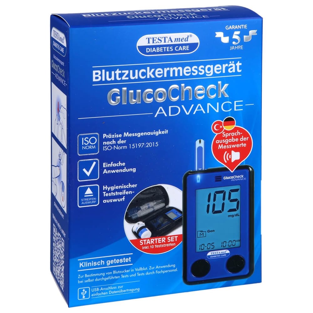 Testamed GlucoCheck Advance StarterKitmg/dl mmol/l