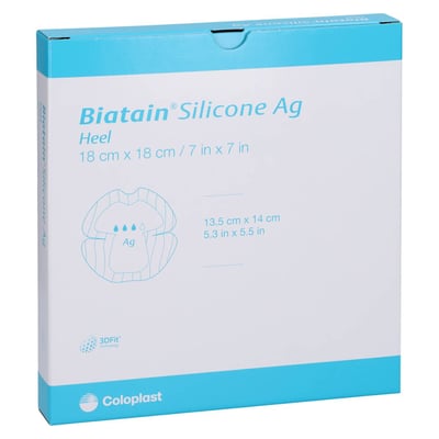 Biatain Silicone Ag Schaumverband Ferse 18x18 cm